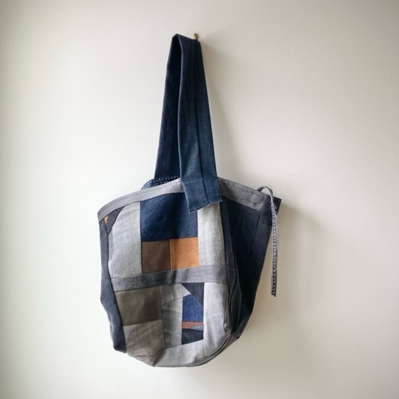 joodito japanese boro rustic patchwork denim crossbody bag shoulder hobo tote - Picture 7 of 8